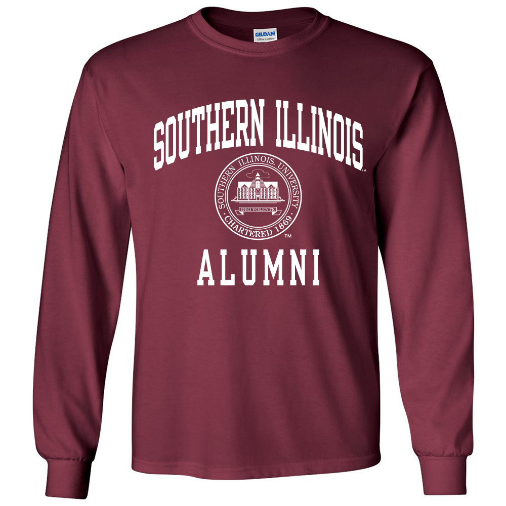 Image for the PROMO® SOUTHERN ILLINOIS ALUMNI SEAL LONG SLEEVE MAROON T product