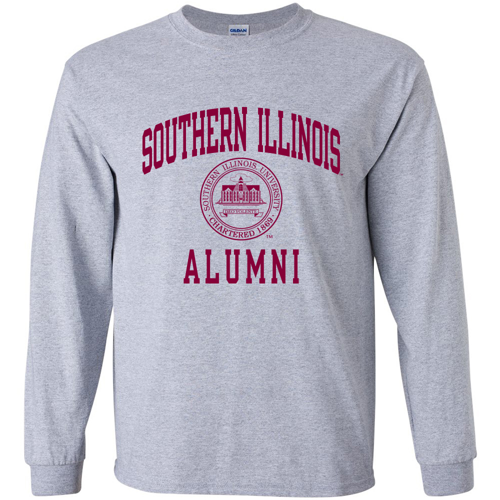 Image for the PROMO® SOUTHERN ILLINOIS ALUMNI SEAL GREY LONG SLEEVE T-SHIRT product